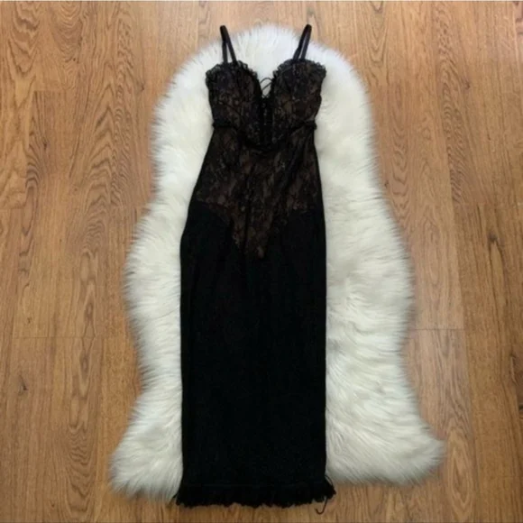 For Love And Lemons Gracie Dress, Black Lace Midi Dress With Tie Up Bust Size S - Picture 2 of 8